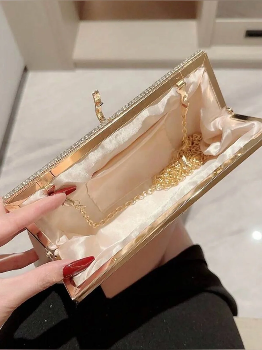 Elegant Cream Evening Clutch with Gold Accents